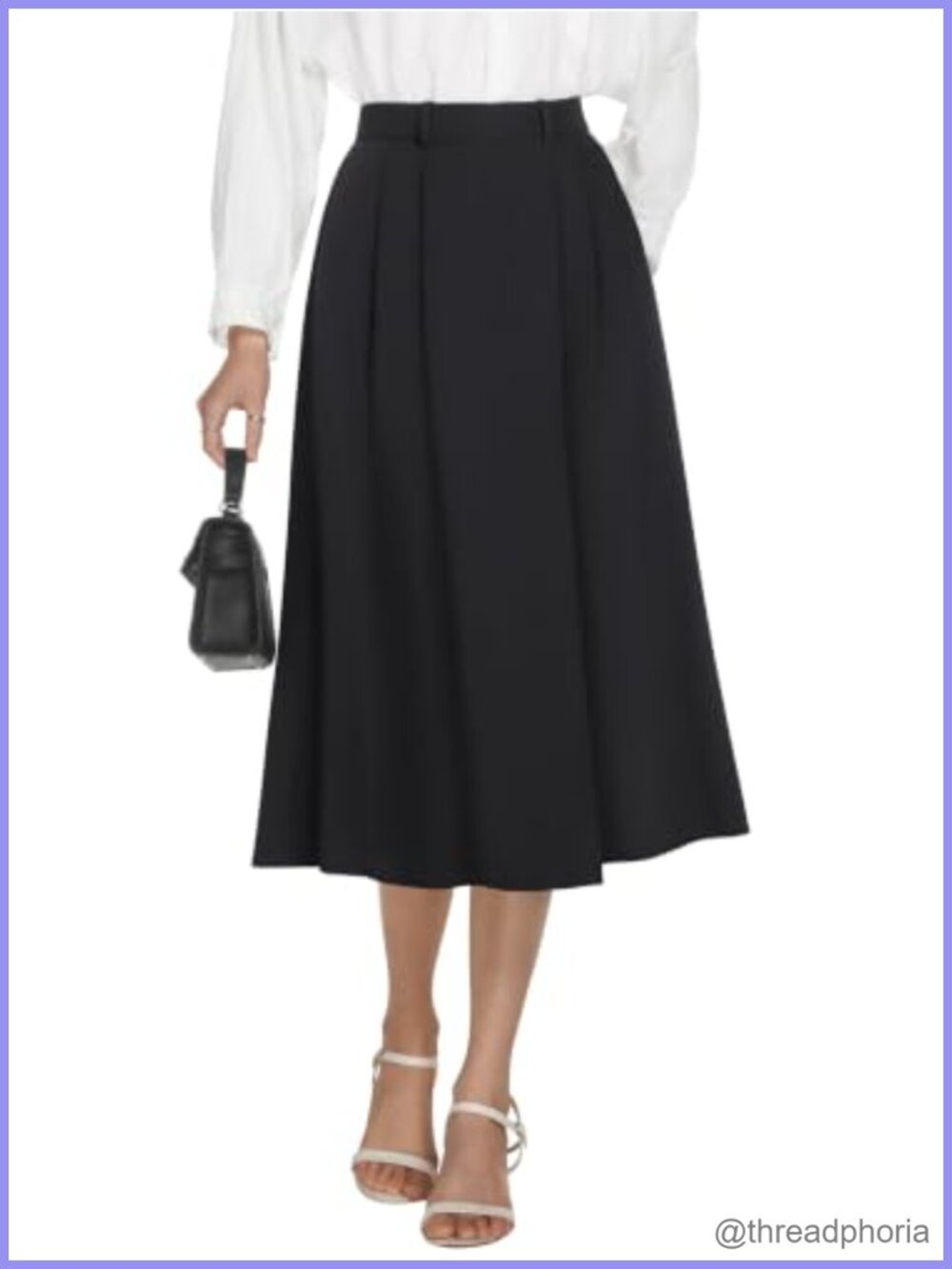 A-Line Midi Skirt Pleated High Waisted Side Slit Pockets Business Work